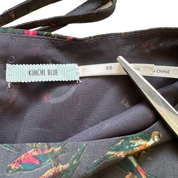 Kimchi Blue Dress Gray Bird Print Sleeveless Pockets Cut Out Back Mini Dress XS - Picture 2 of 10